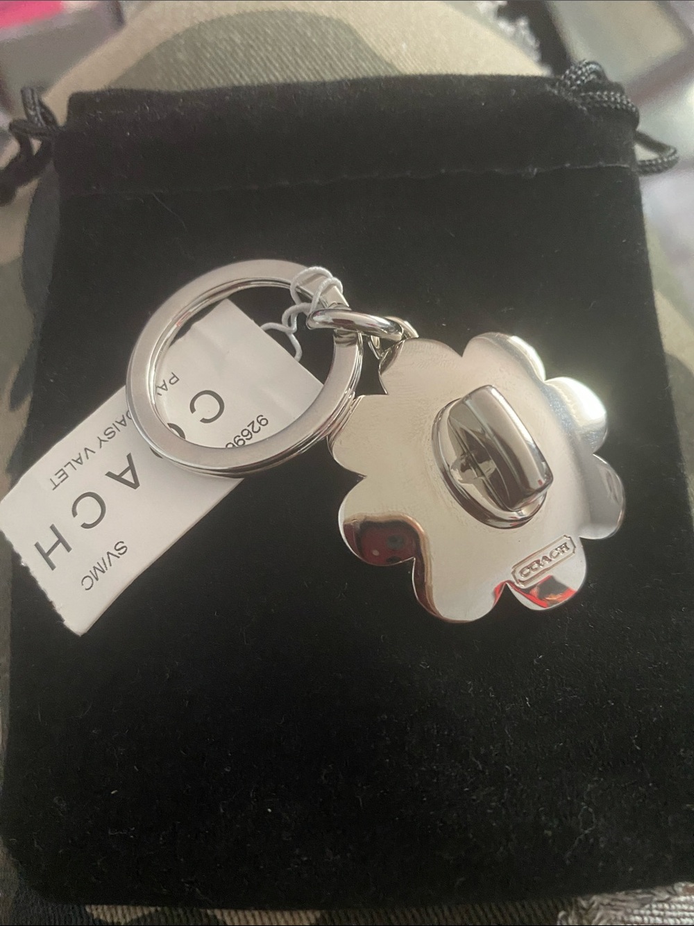 Coach Silver Floral Turn lock Keyring Charm